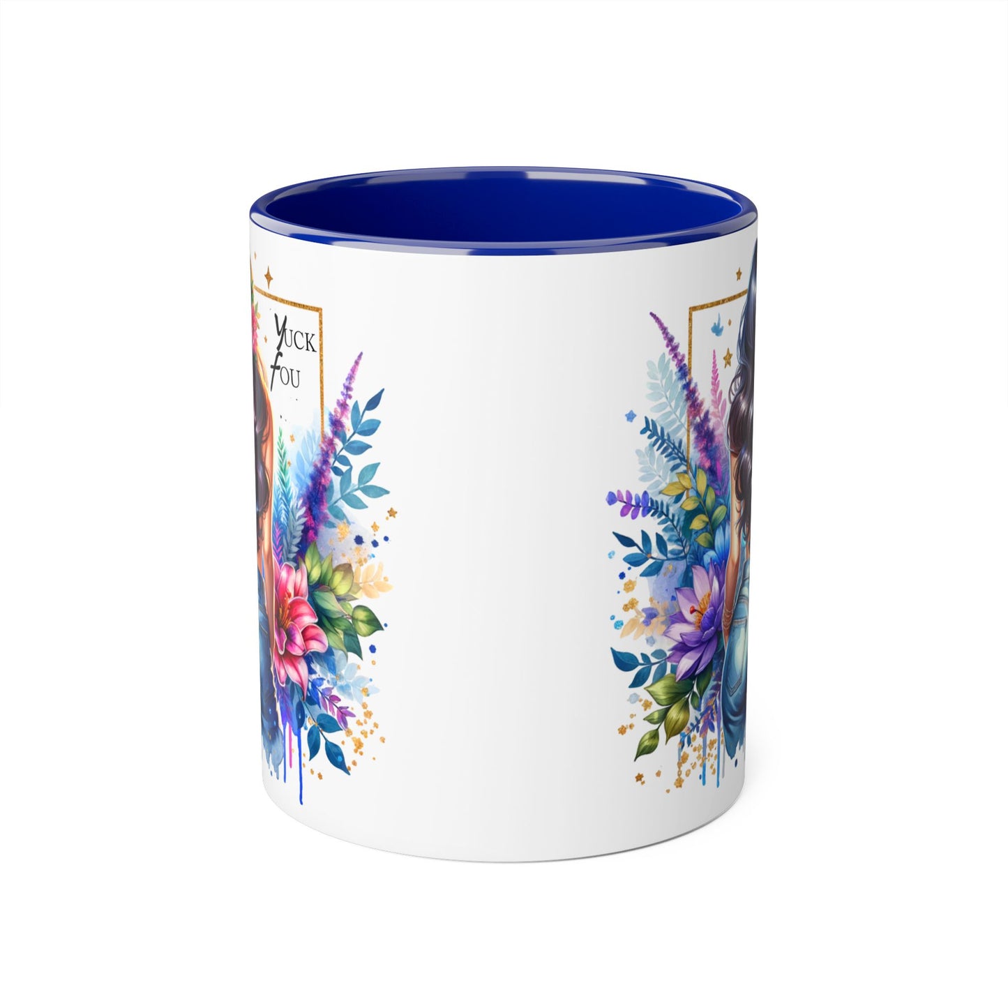 Yuck Fou Bohemian Floral Accent Mug, 11oz, Artistic Coffee Cup, Gift for Her, Stylish Drinkware, Home Decor, Unique Kitchen Accessories