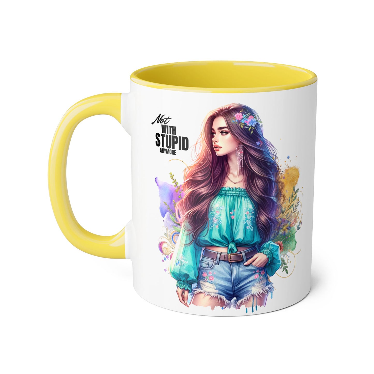 Not With Stupid Anymore Humoristic 11oz Accent Mug This humoristic mug