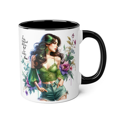 I Was Married Before But I'm Better Now Humoristic Floral Goddess Accent Mug, Inspirational Coffee Cup, Gift for Her, Boho Chic Drinkware, Unique Art Mugs, Home Decor