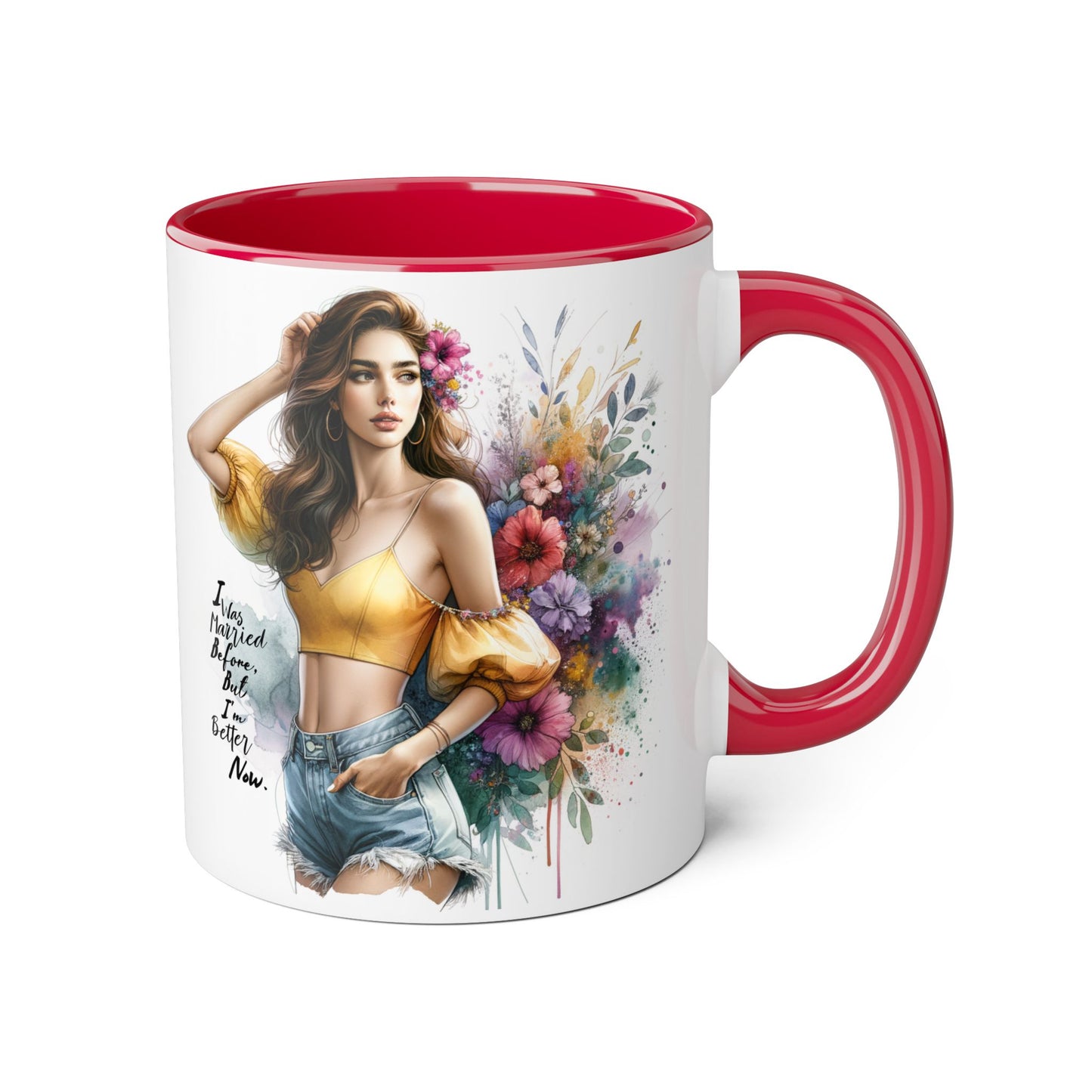 I Was Married Before But I'm Better Now Humoristic Chic Floral Accent Mug - Inspirational Art for Coffee Lovers, Gifts for Friends, Home Decor, Motivational Drinkware, Birthday Present