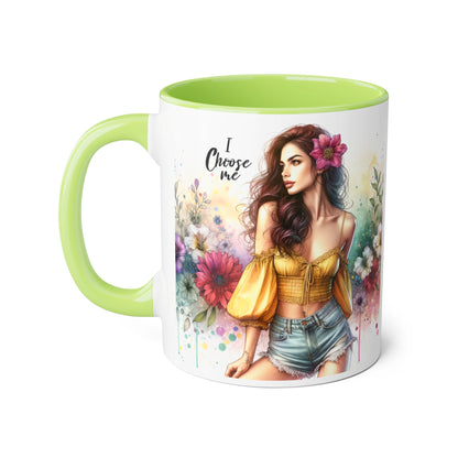 I Choose Me Floral Themed Accent Mugs, 11oz - Eco-Friendly Gift for Self-Care, Birthdays, Friends, Tea Lover, Inspirational Quotes