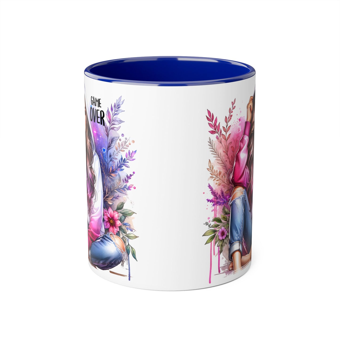 Stylish Gamer Mug, Game Over Coffee Cup, Floral Art Drinkware, Cute Gift for Gamers, Trendy Ceramic Tea Mug