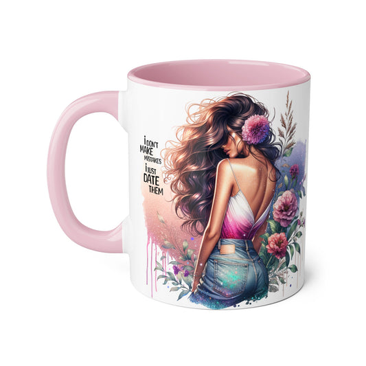 I Don't Make Mistakes, I Date Them Nature-Inspired Accented Mug, Floral Coffee Cup, Gift for Her, Boho Style, Inspirational Quote, Perfect for Birthdays and Celebrations