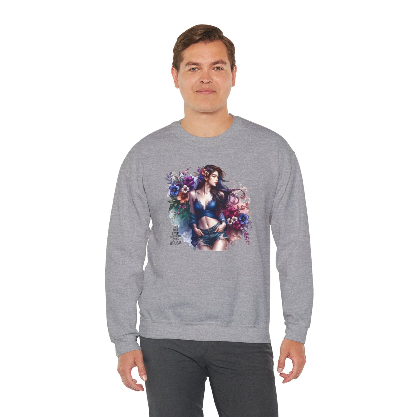 I Am My Own Happily Ever After  Floral Goddess Sweatshirt | Cozy Unisex Crewneck | Perfect Gift for Fall/Winter, Artistic Apparel, Wall Art Sweatshirt, Everyday Wear
