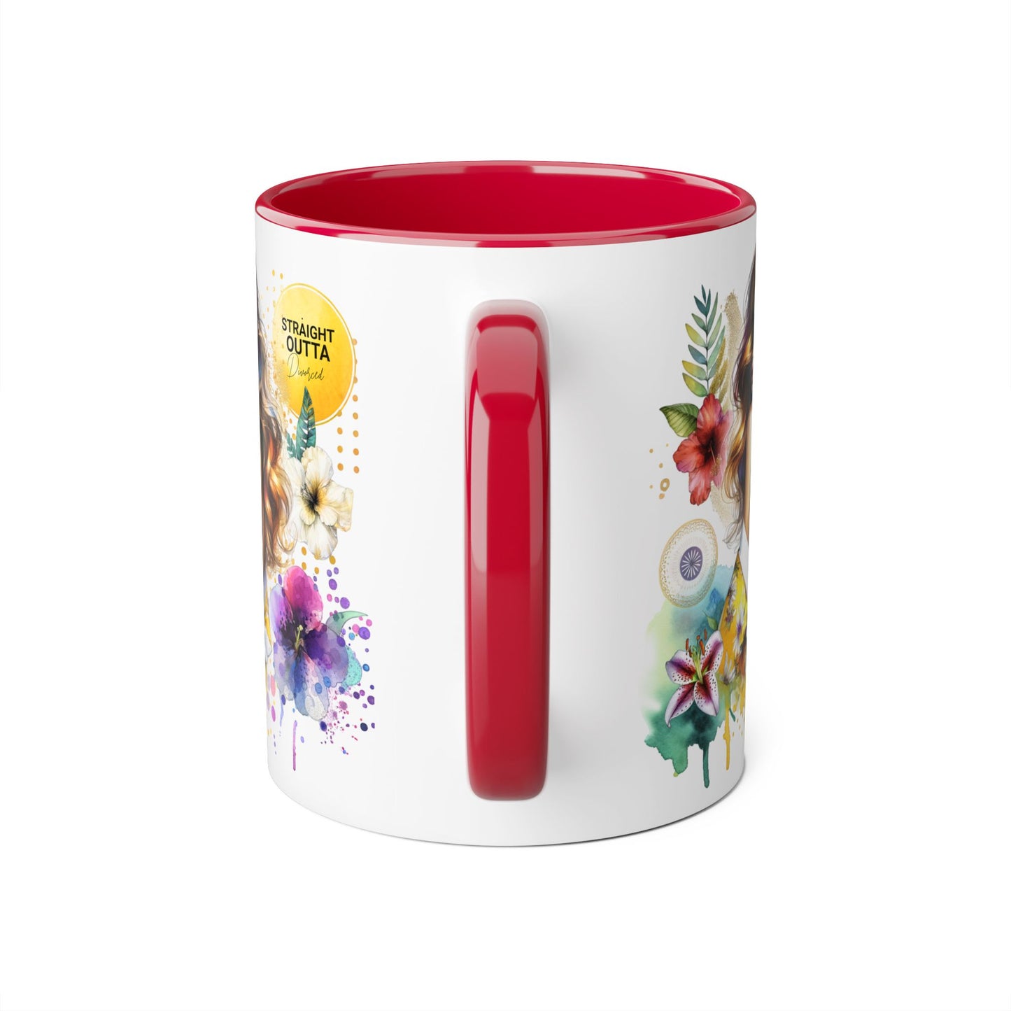 Straight Outta Divorced Humoristic Vibrant Accent Mugs, Floral Coffee Cup, Artistic Drinkware, Gift for Her, Home Decor, Unique Mug