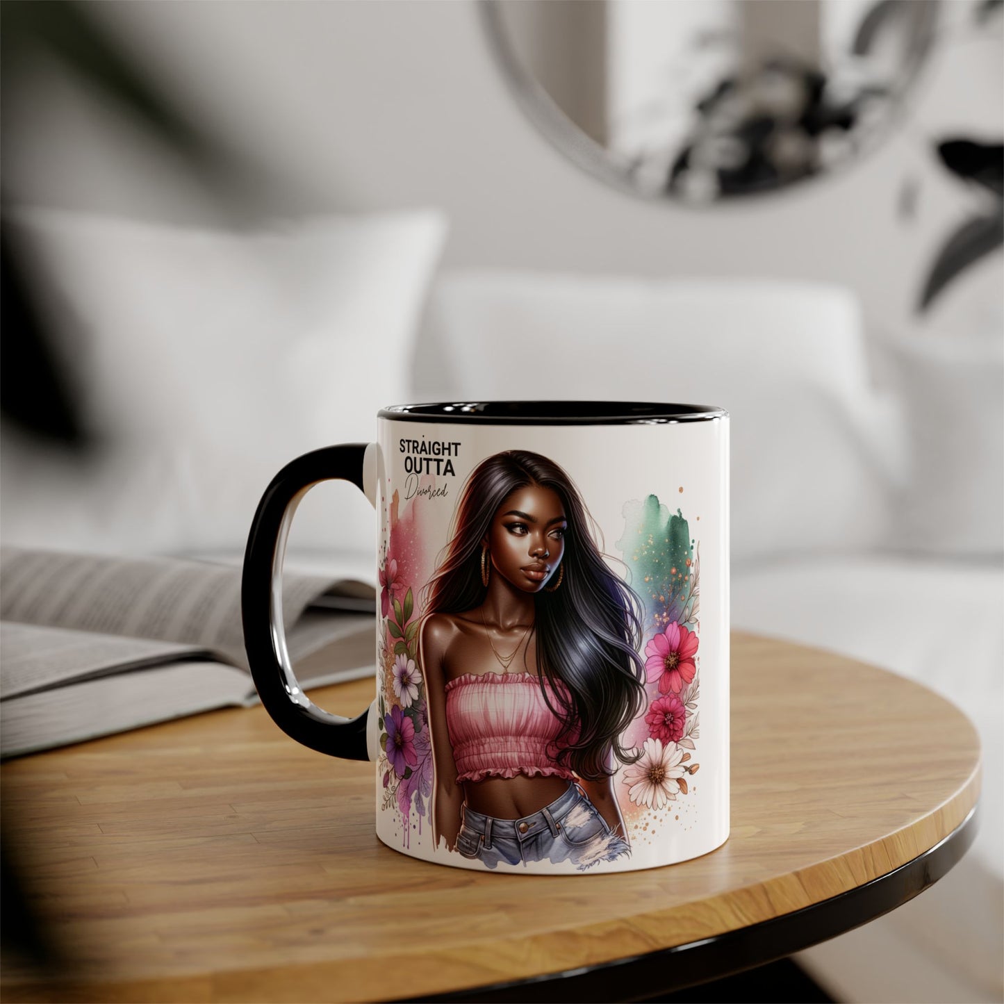 Straight Outta Divorced Humoristic Vibrant Accent Mugs, Gift for Her, Motivational Coffee Mug, Floral Design Mug, Unique Art Mug, Birthday Gift Idea, Home Decor