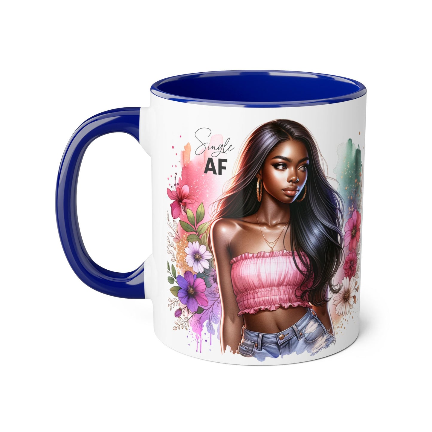 Single AF Stylish Accent Mug - Floral Artwork, Perfect Gift for Friends, Unique Home Decor, Birthday, Coffee Lover