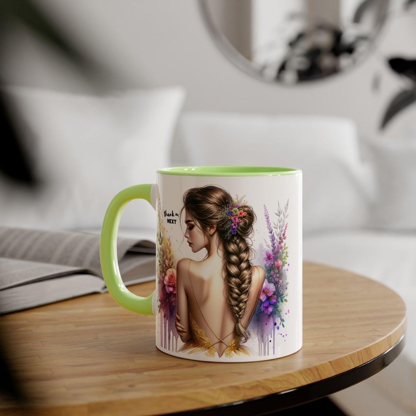 Thank U, Next Floral Art Accent Mug - Perfect Gift for Coffee Lovers, Boho Decor, Birthday, Tea Time, Home Office