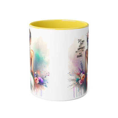 Money Can't Buy Happiness But It Can Buy Divorce Humoristic Inspirational Accent Mug, Motivational Coffee Cup, Gift for Mom, Floral Design, Home Decor, Self-Improvement