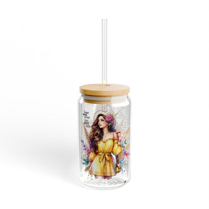 I Don't Make Mistakes, I Date Them Chic Floral Sipper Glass, Travel Drinkware, Summer Refreshments, Eco-Friendly Beverage Container, Gift for Her, Bohemian Style