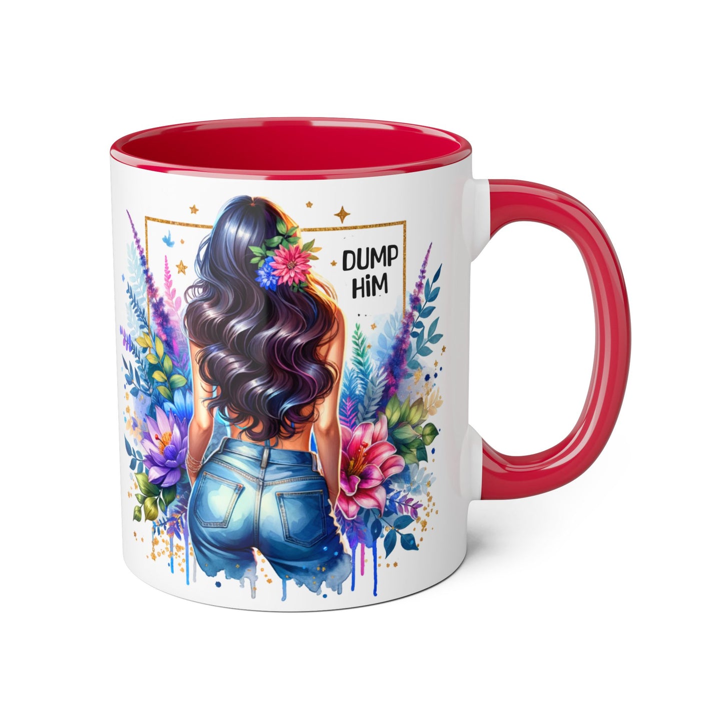 Colorful Floral Accent Mug with 'Dump Him' Design, Perfect Gift for Friends, Celebrations, Self-Care, Motivational Mug, Coffee Lover's Gift