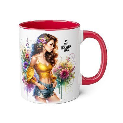 Edgy Floral Accent Mug, Inspirational Coffee Cup, Unique Gift for Her, IDGAF Mug, Boho Style Drinkware