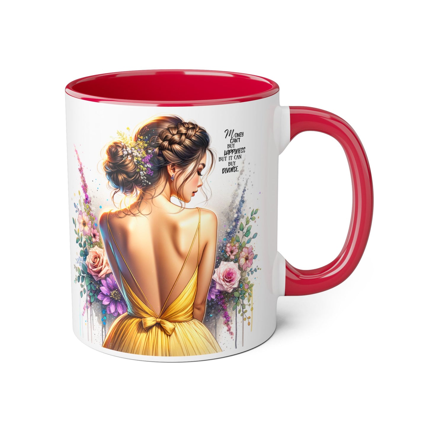 Money Can't Buy Happiness But It Can Buy Divorce Humoristic Elegant Floral Accent Mug, Gift for Her, Coffee Lover, Inspirational Coffee Cup, Birthday Gift Idea, Unique Home Decor