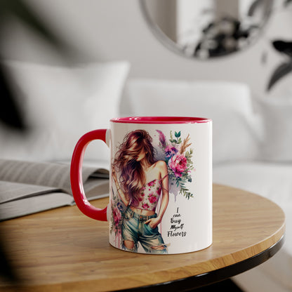 I Can Buy Myself Flowers Bohemian Floral Accent Mug, Inspirational Coffee Cup, Gift for Her, Home Decor, Flower Lover, Self-Care Reminder