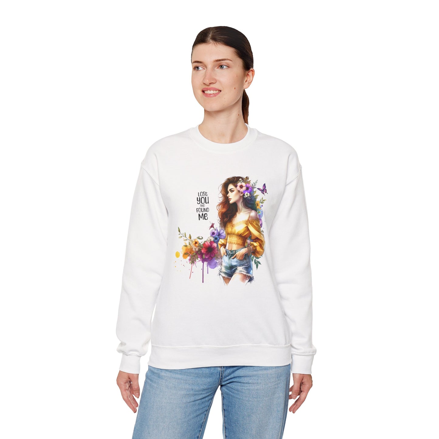 Lost You And Found Me Floral Art Crewneck Sweatshirt, Cozy Unisex Sweater, Gift for Her, Spring Fashion, Inspirational Quote Apparel
