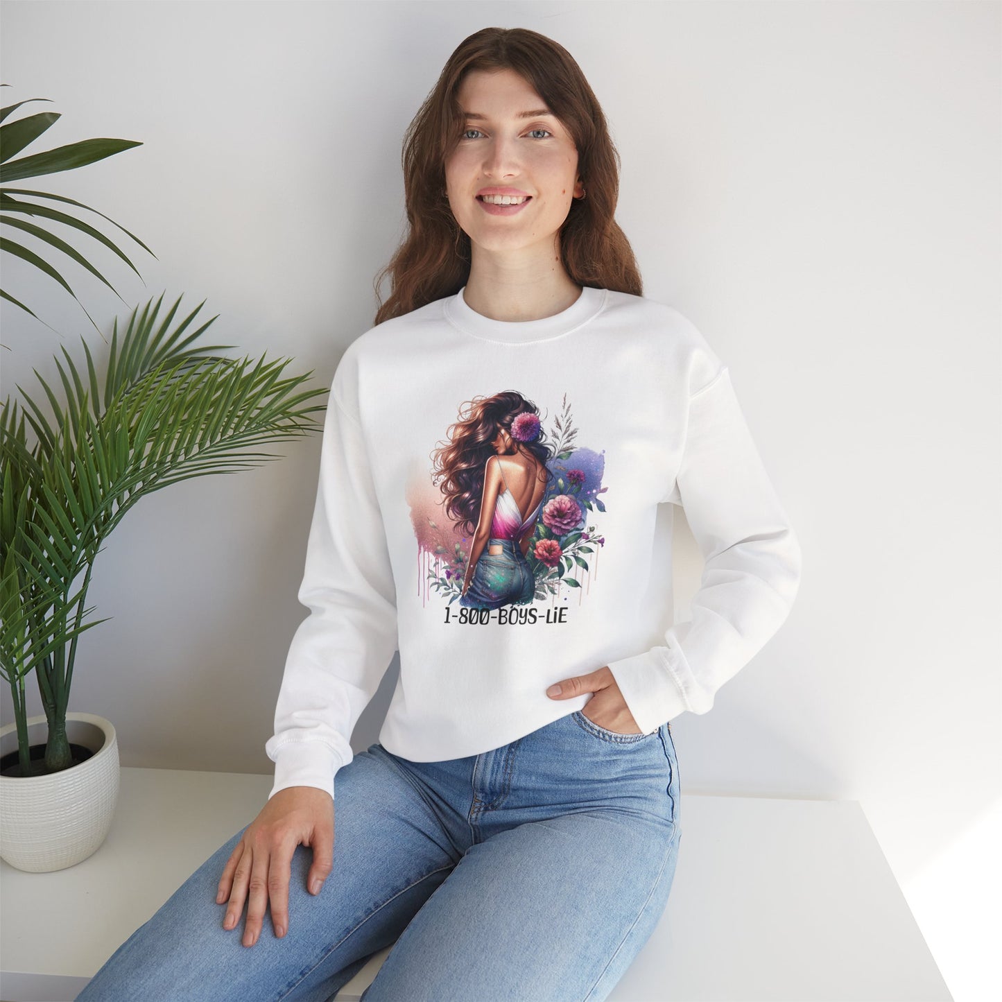 1-800-Boys-Lie Boss Babe Floral Sweatshirt | Unisex Comfortable Crewneck, Trendy Gift for Her, Affirmation Clothing, Cozy Fashion
