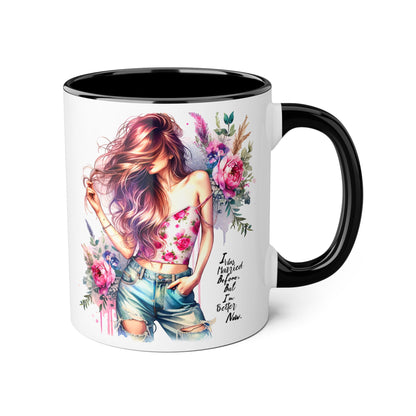 I Was Married Before But I'm Better Now Humoristic Floral Feminine Accent Mug | Inspirational Coffee Cup | Gift for Her, Birthday, Friendship, Self-Care Tea Mug, Home Decor