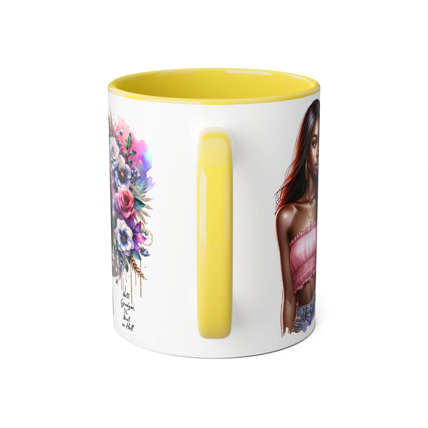 I Hold Grudges, I'll Heal in Hell  Humoristic Bohemian Floral Accent Mug, Stylish Coffee Cup, Ideal for Gifting, Home Decor, Motivational Quote Mug, Perfect for Every Occasion