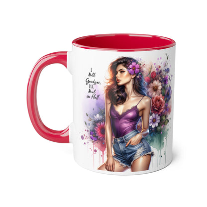 I Hold Grudges, I'll Heal in Hell Stylish Accent Mug with Floral Design, Inspirational Gift for Her, Coffee Lover's Cup, Unique Home Decor, Birthday or Holiday Present