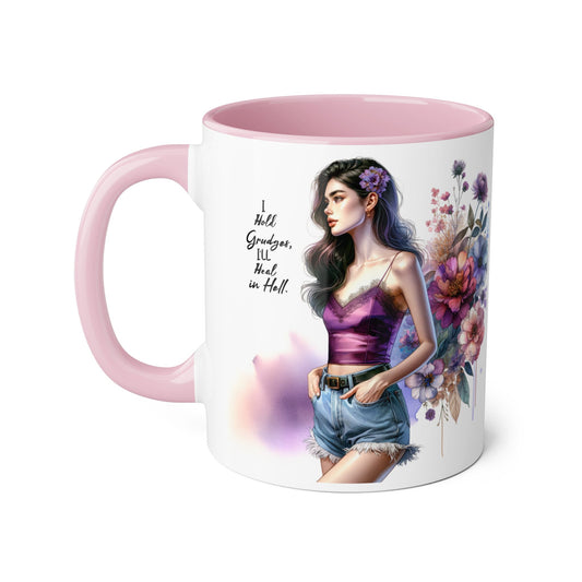I Hold Grudges, I'll Heal in Hell Boho Floral Accent Mug - Perfect Gift for Grandmas, Coffee Lovers, Home Decor, Birthday, Mother's Day
