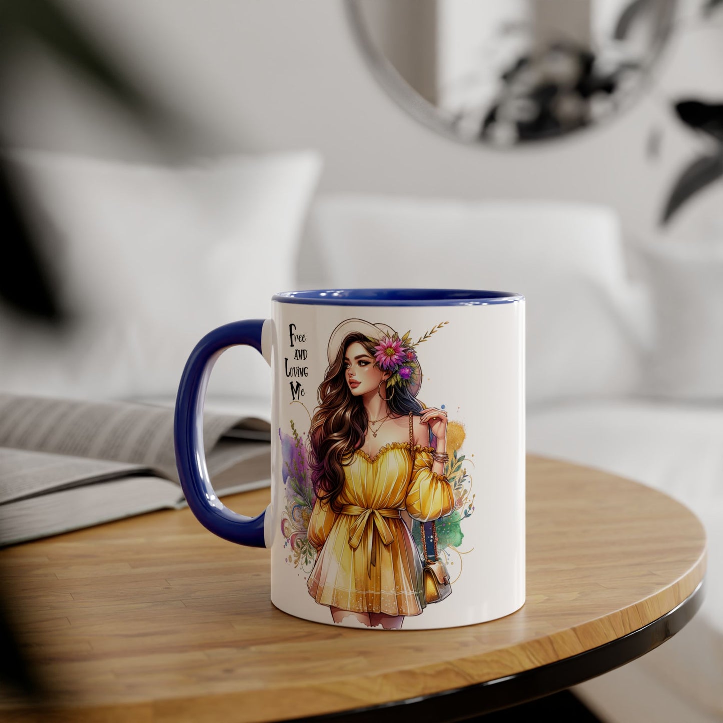 Free and Loving Me Vibrant Accent Mug, Colorful Coffee Cup for Self-Care
