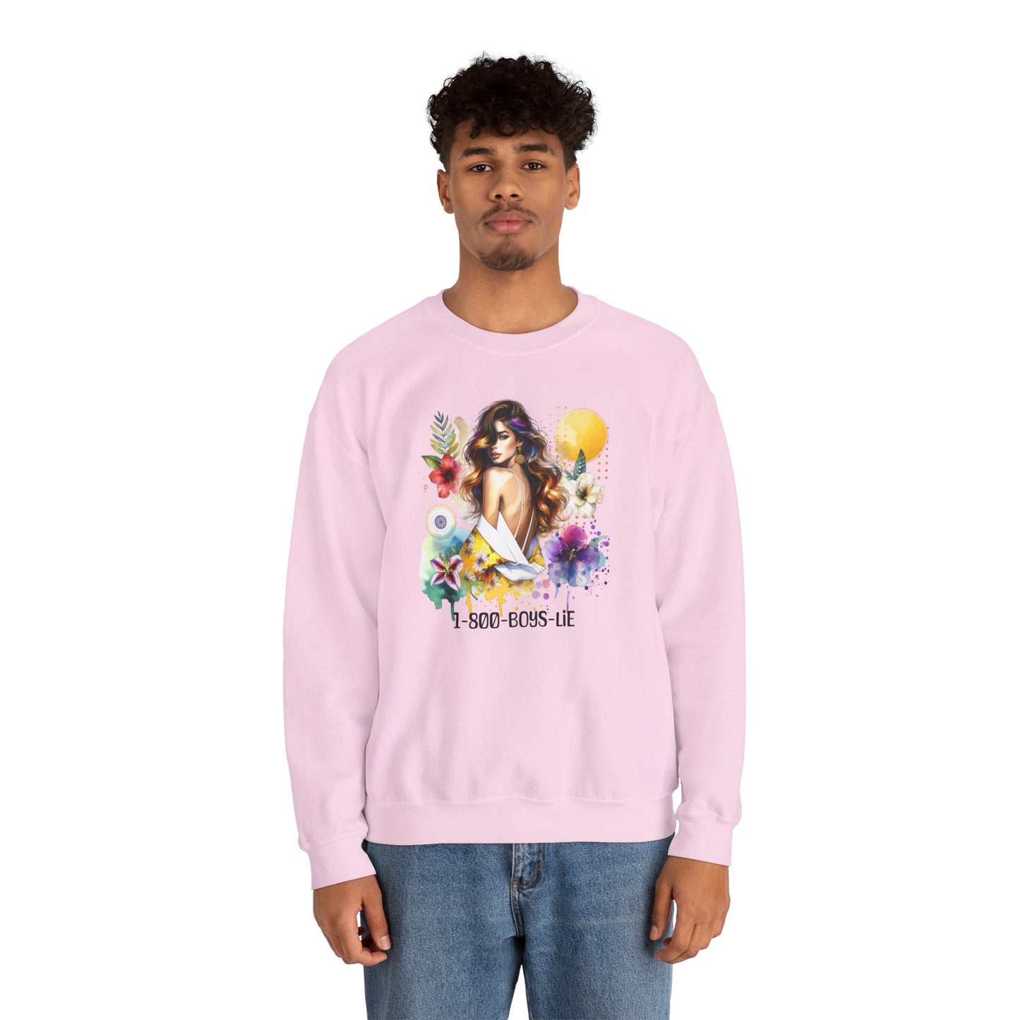 1-800-Boys-Lie Bohemian Floral Crewneck Sweatshirt, Trendy Oversized Sweater, Unique Gift for Her, Cozy Fall Apparel, Birthday & Casual Wear