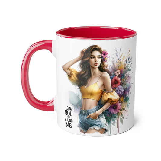 Lost You and Found Me Floral Accent Mug, Empowering Coffee Cup, Vibrant Gift for Friends, Motivational Drinkware, Perfect for Home or Office