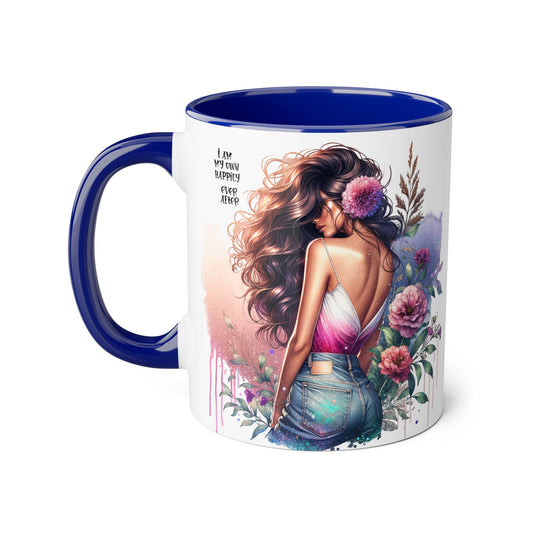 Boho Floral Accent Mug - 11oz - Inspirational "I Am My Own Happily Ever After " Design