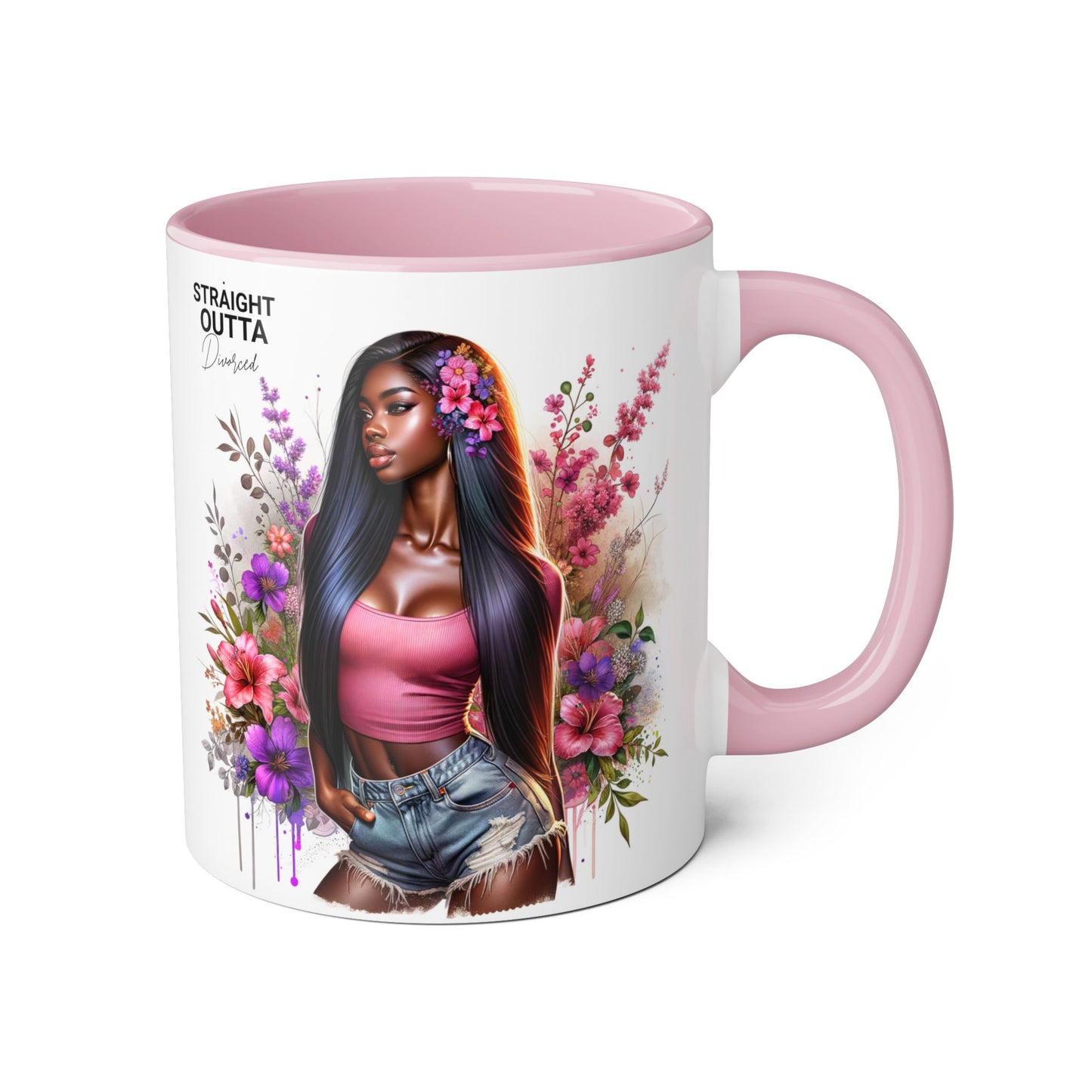 Straight Outta Divorced Humoristic Floral Accent Mug