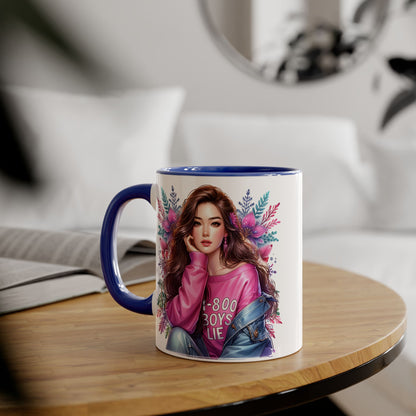 1-800-BOYS-LIE Chic Floral Accent Mug - Perfect Gift for Tea Lovers, Stylish Drinkware, Coffee Cup for Her, Women's Empowerment Decor, Trendy Floral Mug