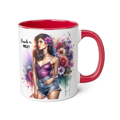 Thank U, Next Floral Accent Coffee Mug with Inspirational Quote, Gift for Her, Tea Mug for Friends, Home Decor, Birthday Present