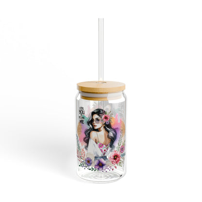 Lost You and Found Me Boho Floral Sipper Glass with Straw, 16oz, Art Glass Drinkware for Home & Parties, Vibrant Floral Design, Gift for Her, Summer Vibes