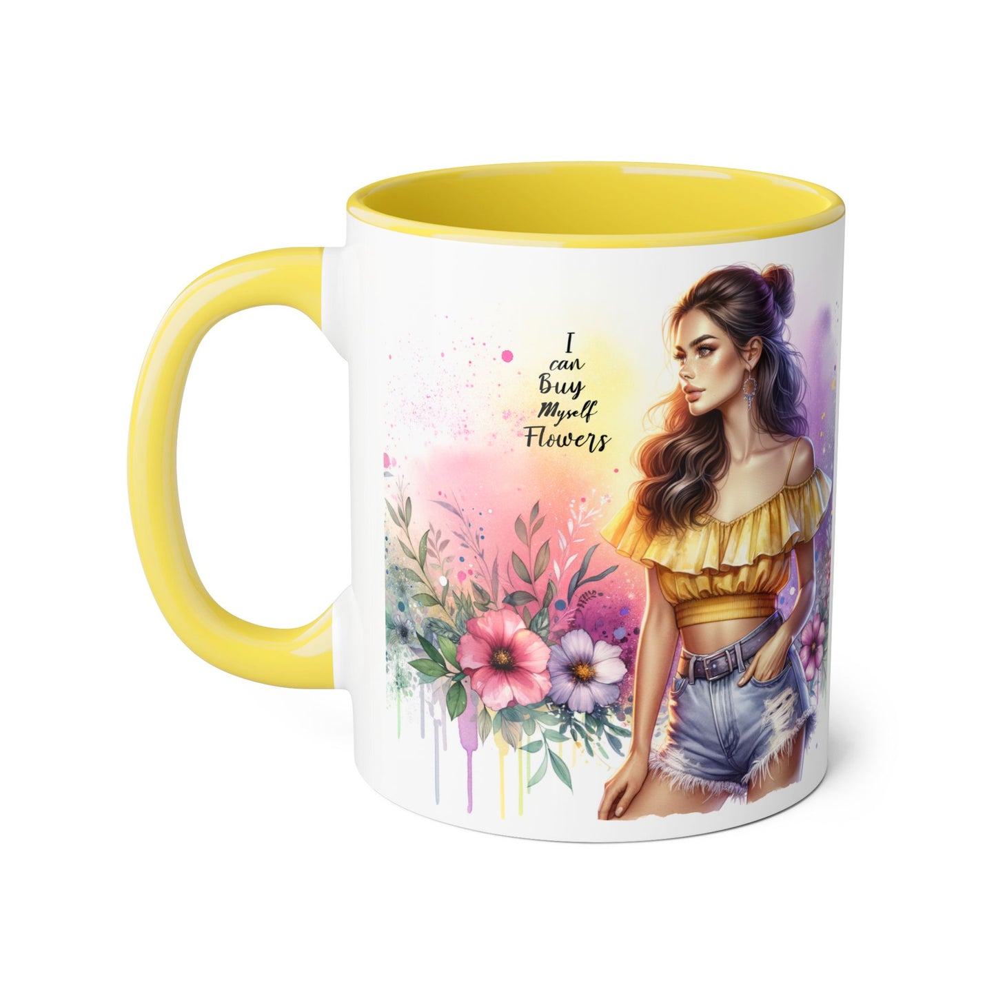 I Can Buy Myself Flowers Colorful Floral Accent Mug, 11oz Coffee Cup, Bohemian Style Drinkware, Perfect Gift for Garden Lovers, Ideal for Birthdays, Mother's Day