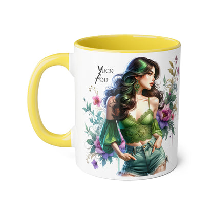 Yuck Fou Vibrant Accent Mug with Floral Design, Gift for Coffee Lovers, Artistic Coffee Mug, Unique Home Decor, Birthday Present, Tea Mug
