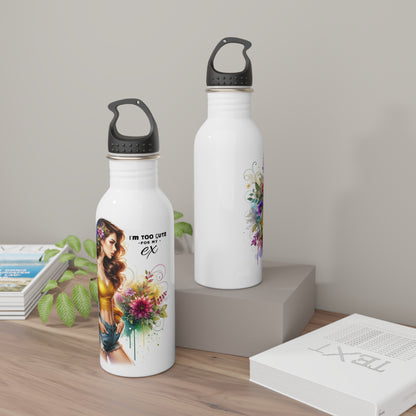 I'm Too Cute For My Ex Stylish Water Bottle with Floral Design, Inspirational Gift, Perfect for Fitness, Travel, Eco-Friendly, Motivational