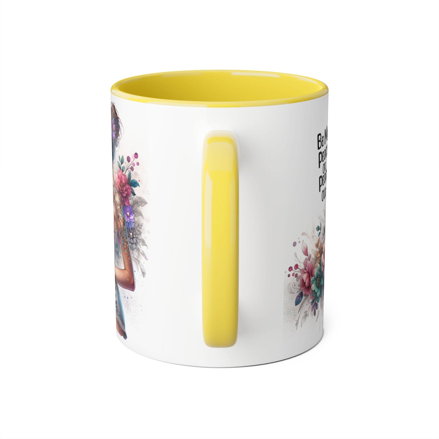 Be My Peace or Peace Out Bohemian Floral Accent Mug - Inspirational Coffee Cup, Gift for Her, Peaceful Vibes, Birthday Present, Home Decor, Artistic Drinkware