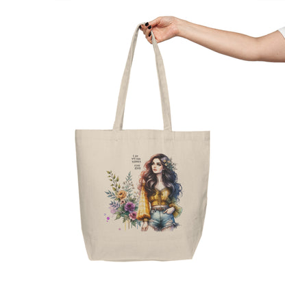 I Am My Own Happily Ever  After Boho Floral Canvas Tote Bag, Eco-Friendly Shopping Bag, Beach Bag, Gift for Her, Summer Tote, Inspirational Quote Tote