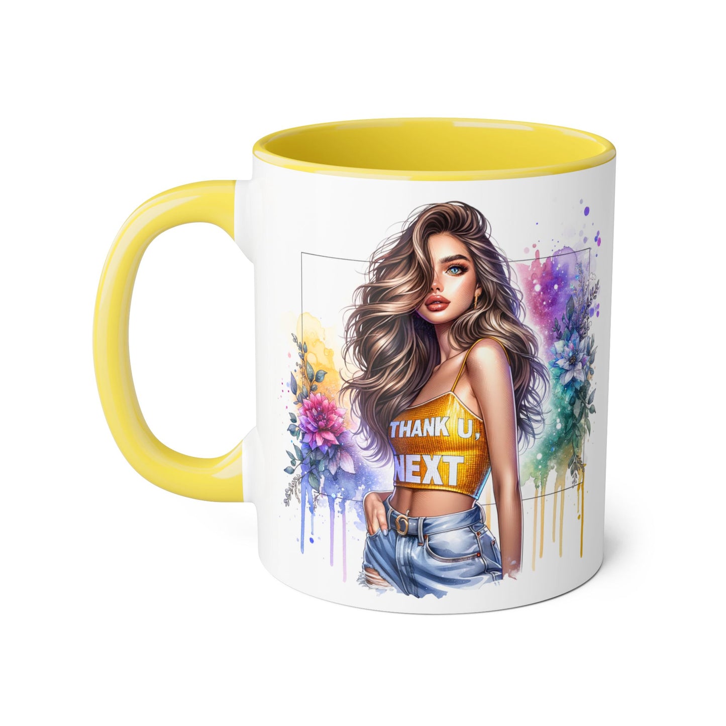 Thank U, Next Vibrant Floral Accent Mug | Unique Coffee Cup, Gift for Her, Artful Drinkware, Boho Style, Colorful Tea Mug, Inspirational Design