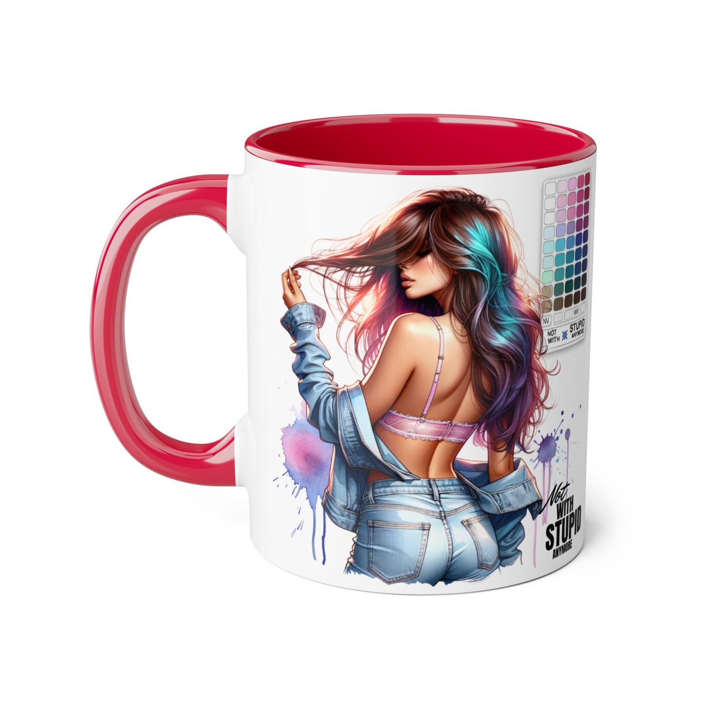 Not With Stupid Anymore Humoristic Vibrant Accent Mug - Perfect Gift for Creative Souls, Quirky Coffee Lover, Art Enthusiast, Birthday, or Just Because