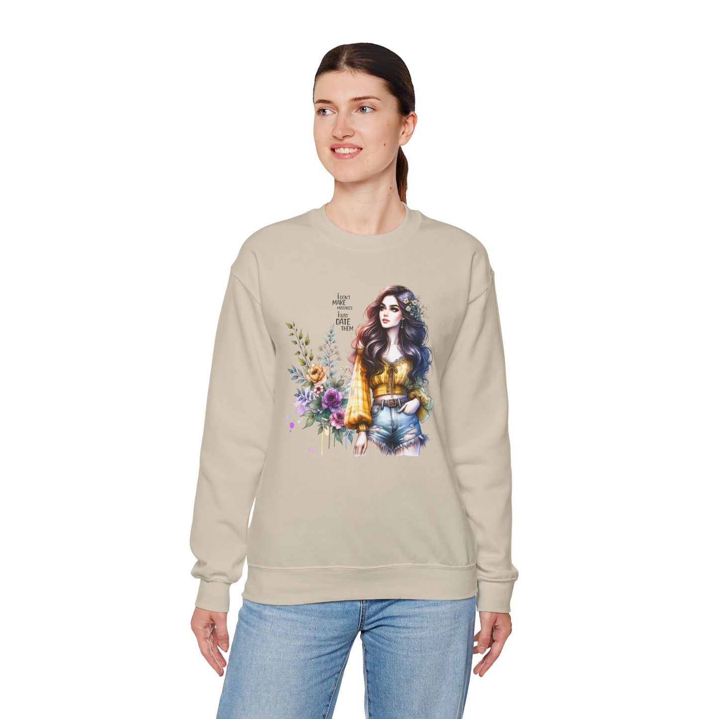 I Don't Make Mistakes, I Just Date Them Floral Graphic Crewneck Sweatshirt, Cozy Casual Wear, Boho Sweatshirt, Gift for Her, Fall Fashion Must-Have