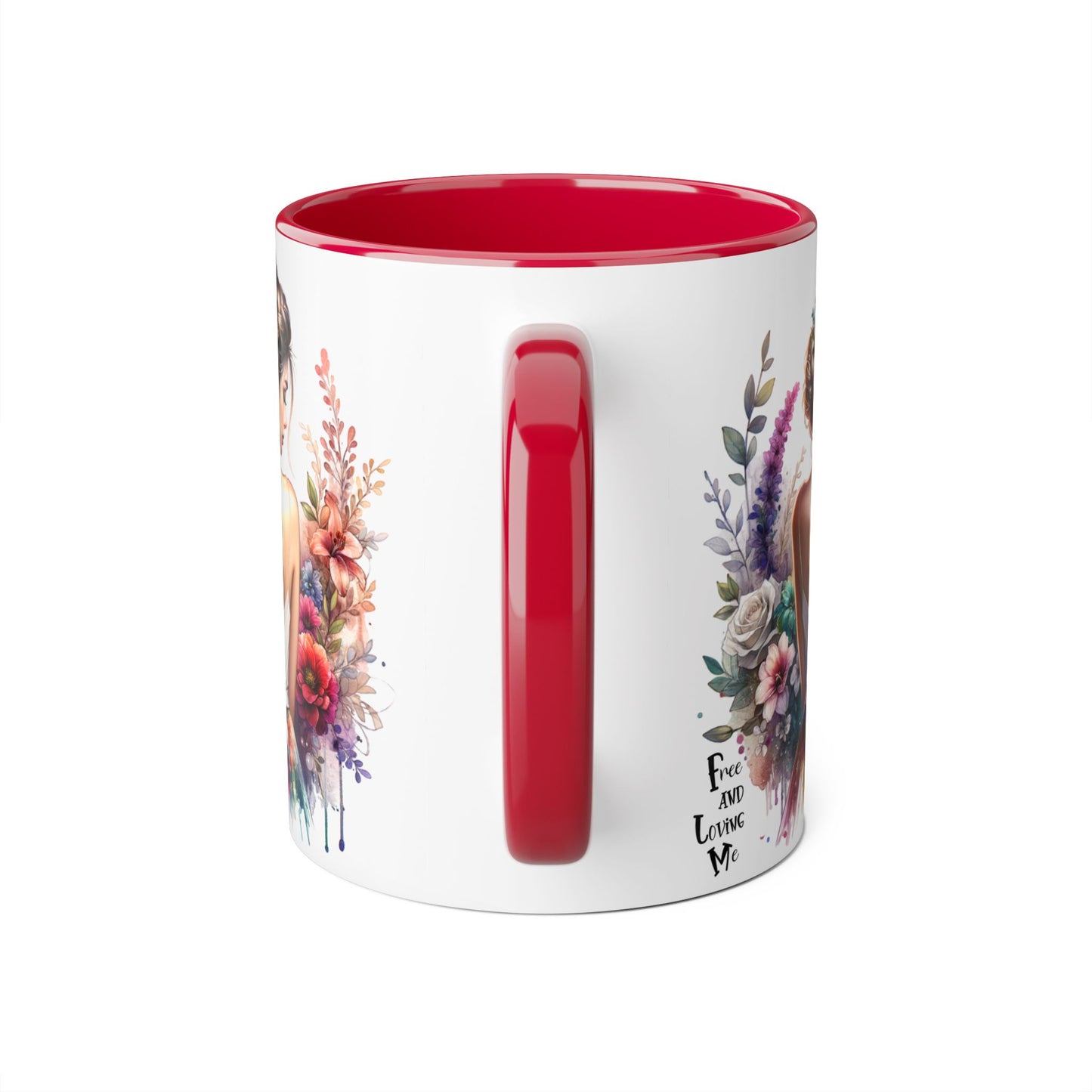 Free and Loving Me Floral Accent Mug, Artistic Coffee Cup, Gift for Mom, Birthday, Mother's Day, Home Decor, Inspirational Mug