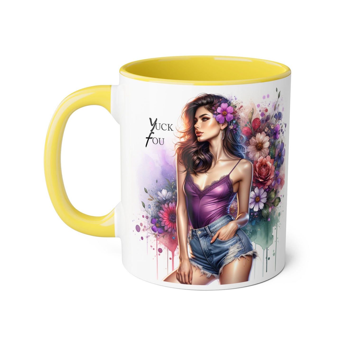 Yuck Fou Vibrant Accent Mugs, 11oz - Stylish Floral Design, Perfect for Gifts, Home Decor, Coffee Lovers, Inspirational Drinkware