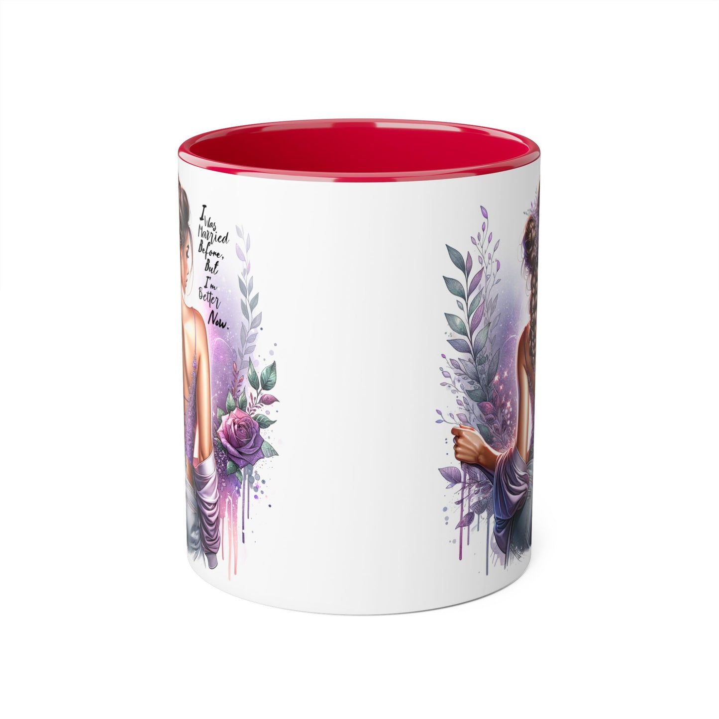 I Was Married Before But I'm Better Now Humoristic Elegant Art Mug, Inspirational Coffee Cup, Stylish Beverage Holder, Gift for Her, Floral Decor