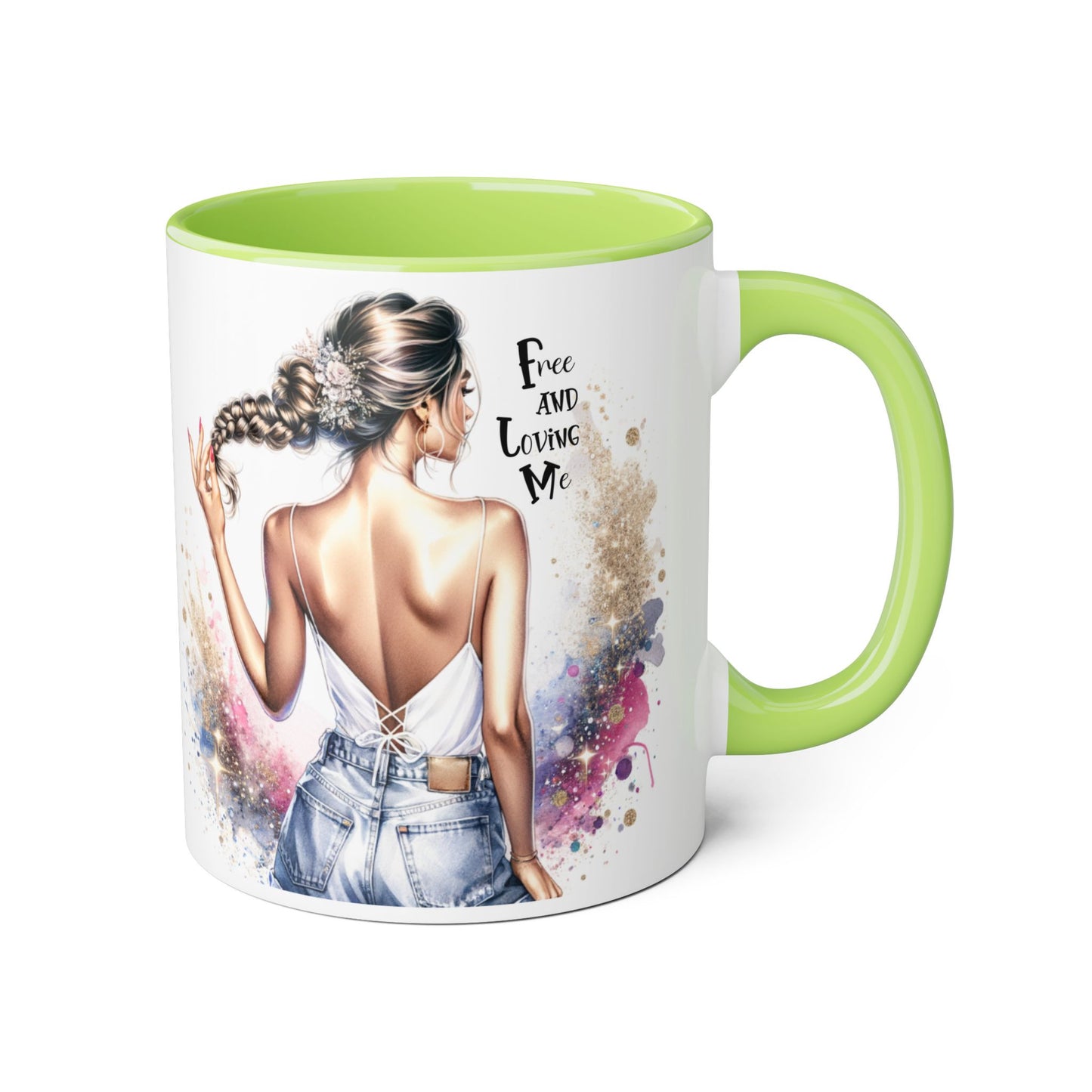 Free and Loving Me Accent Mug, Empowering Coffee Cup, Inspirational Gift, Unique Women’s Mug, Morning Motivation