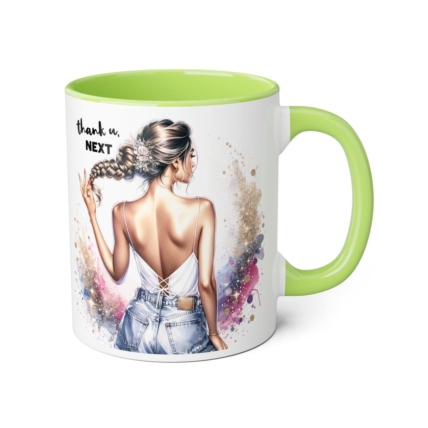 Chic Gratitude Coffee Mug, Thank U Next Mug, Inspirational Gift, Black Handle Accent Mug, Feminine Decor, Coffee Lovers Gift