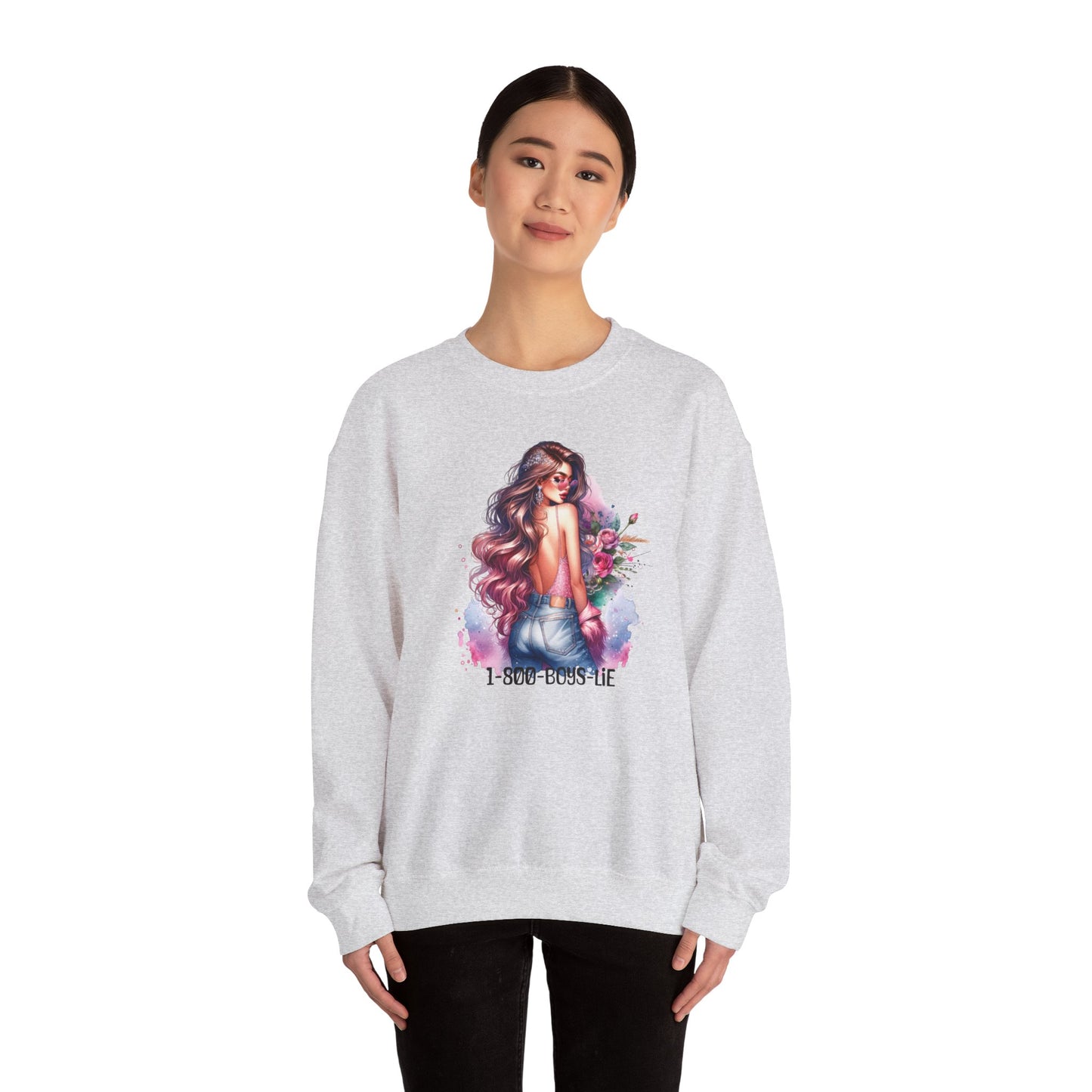 1-800-Boys-Lie Stylish Floral Graphic Sweatshirt, Cozy Crewneck Sweatshirt for Women, Gift for Her, Casual Fashion Top, Spring Wardrobe Essential