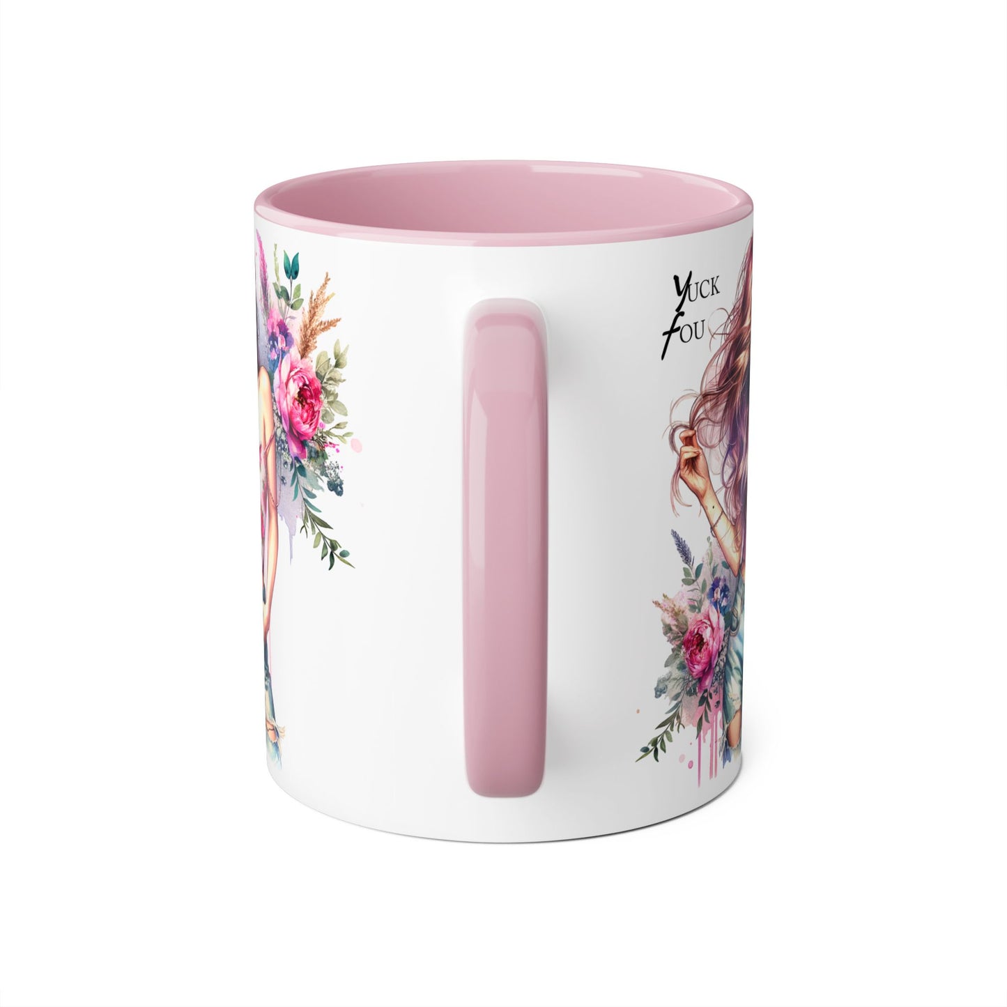 Yuck Fou Stylish Flower Girl Mug, Floral Coffee Cup, Boho Drinkware, Gift for Her, Artful Tea Mug