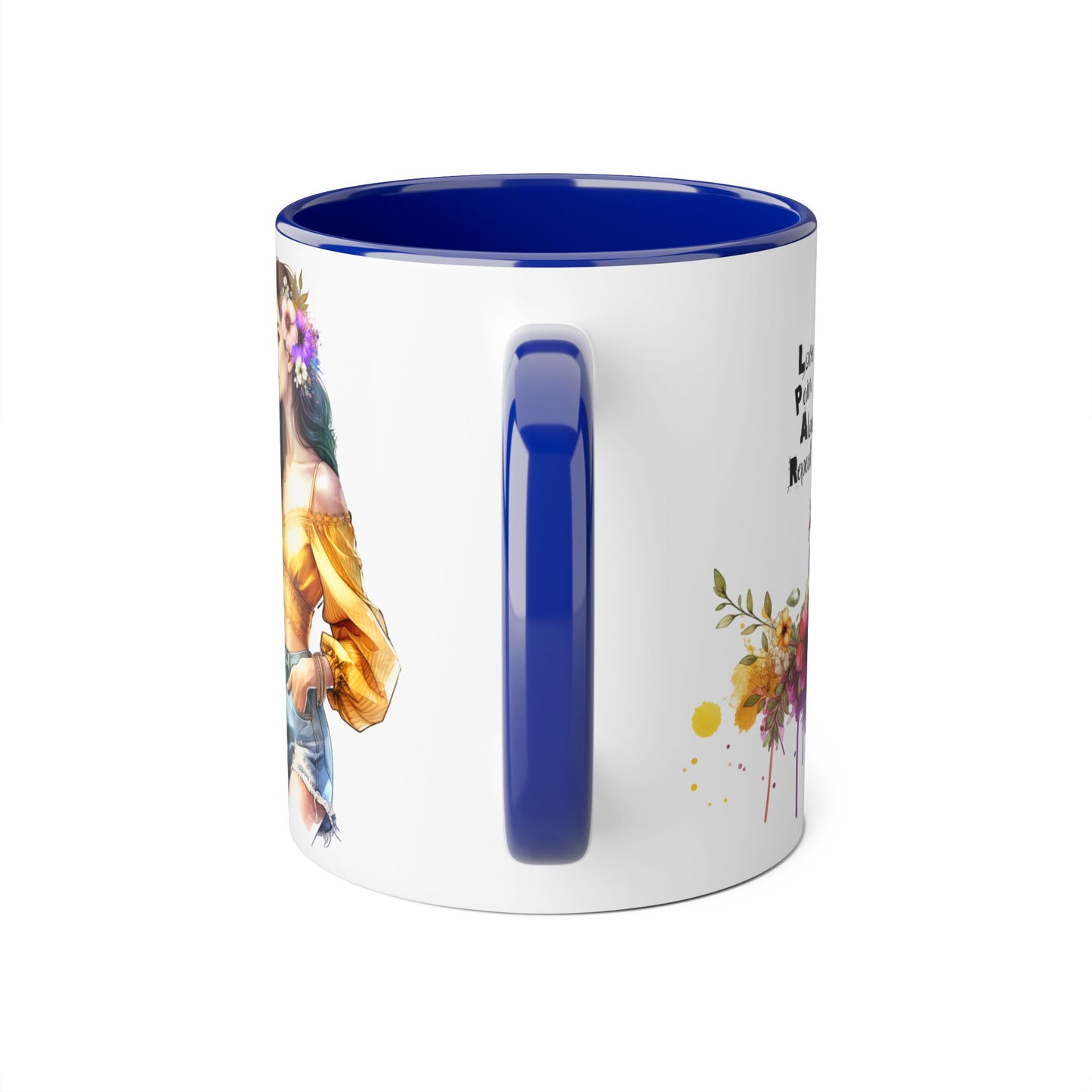 Colorful Floral Accent Mug, Love Pain Alone Repeat, Inspirational Coffee Cup, Gift for Friends, Art Lover Mug