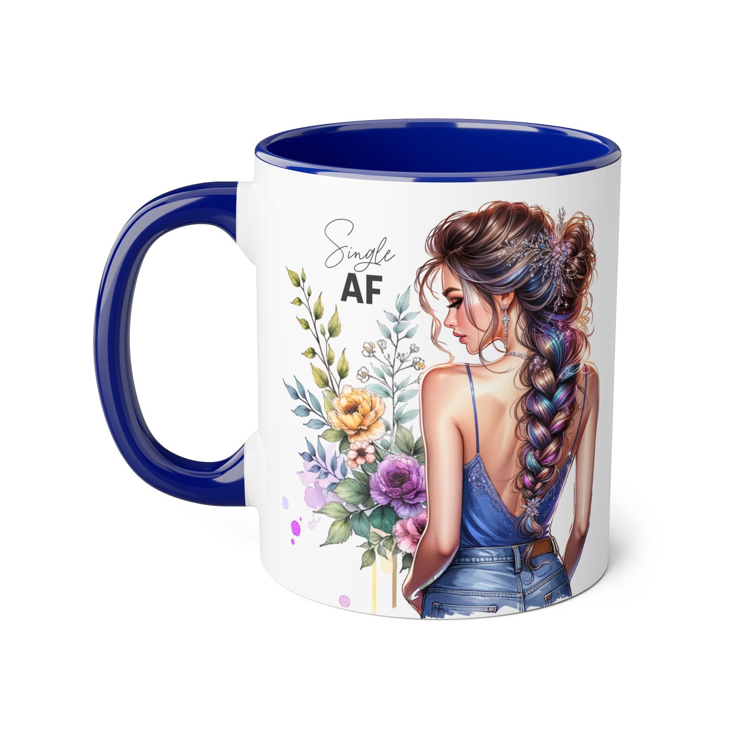 Single AF Stylish Accent Mugs for Coffee Lovers, Floral Design Mug, Gift for Her, Unique Tea Mug, Simple AF Mugs for Home Decor