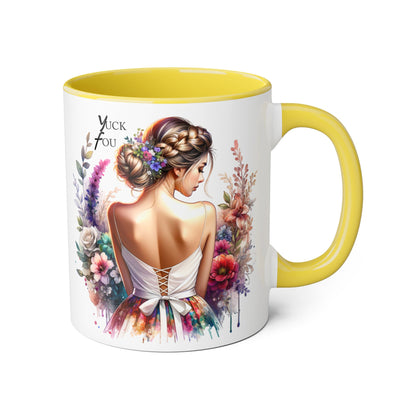 Yuck Fou Floral Artwork Accent Mug, 11oz Coffee Mug, Unique Gift for Her, Bohemian Style Mug, Personalized Coffee Cup